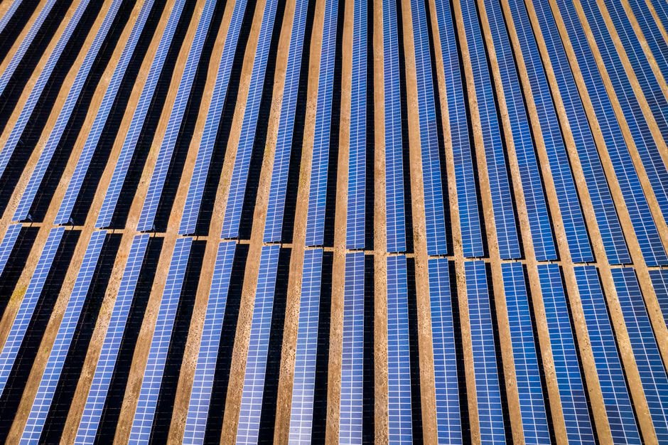 Sunrise over solar farm